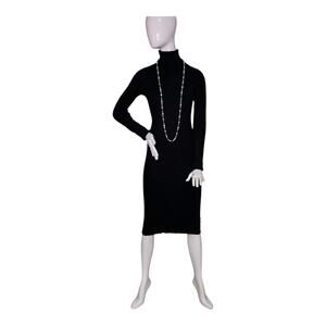 Rocorose Fine Knit Ribbed Long Sleeve Turtleneck Sweater Dress Black Size S